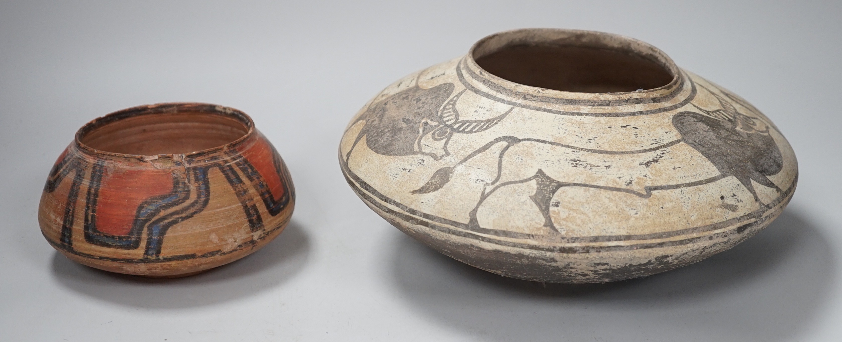 Two Pre-Columbian pigment painted bowls. Tallest 11cm